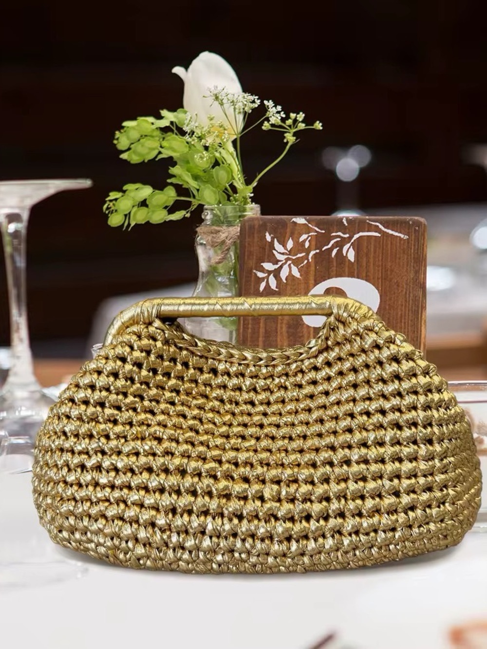 Gold Woven Top-Handle Women’s Bag - Picture 10 of 14